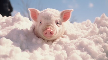 Fototapete - A peppermint piglet with a fondant snout, frolicking in a sugar snowdrift.