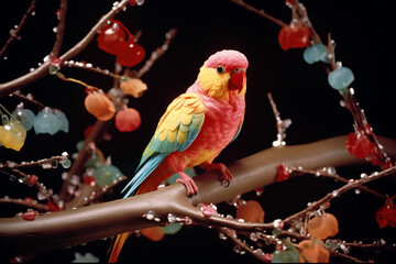 Aufkleber - A jellybean parrot with wafer wings, perched on a frosting-coated branch.