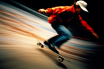 Poster - Abstract representation of a skateboarder executing a grind, using sharp lines and urban tones to convey the edgy and rebellious nature of skateboarding.