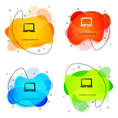 Poster - Black Laptop icon isolated on white background. Computer notebook with empty screen sign. Abstract banner with liquid shapes. Vector