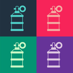 Sticker - Pop art Hand smoke grenade icon isolated on color background. Bomb explosion.  Vector