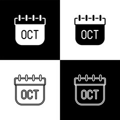 Canvas Print - Set October calendar autumn icon isolated on black and white background.  Vector