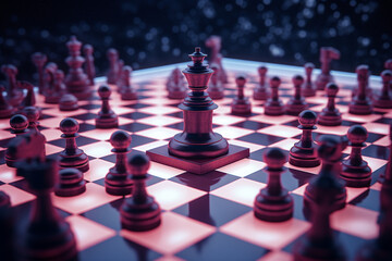 Poster - Pixel art rendering of a chessboard, blending nostalgia with classic strategy game visuals.