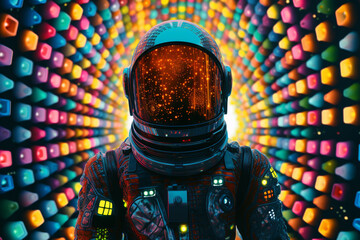Aufkleber - Whimsical pixel art of a space explorer character, blending retro gaming aesthetics with futuristic themes.