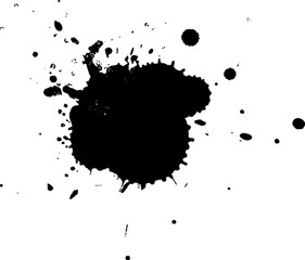 black ink dropped splatter splash with yellow color halftone graphic on white background