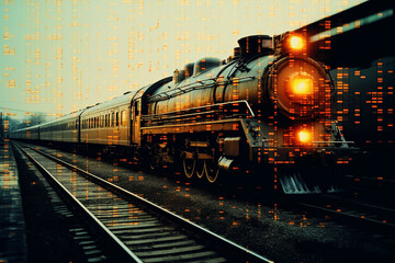 Aufkleber - Pixelated image of a retro train, evoking the golden age of locomotives with pixel graphics.