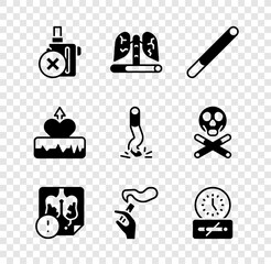 Wall Mural - Set No electronic cigarette, Disease lungs, Cigarette, Hand with smoking, time, Heartbeat increase and butt icon. Vector