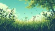 Green meadow with grass and leaves. Nature background. illustration. Generative AI
