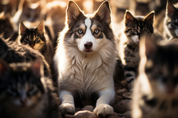 Leinwandbilder - Heartwarming image of overlapping dog and cat paw prints, symbolizing the companionship and unity of different furry friends.