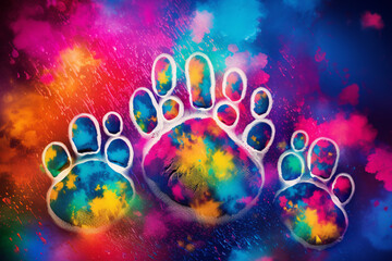 Poster - Vibrant image featuring paw prints on a colorful surface, creating a visually appealing and lively composition.