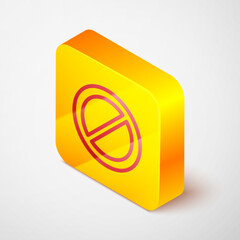 Sticker - Isometric line Ban icon isolated on grey background. Stop symbol. Yellow square button. Vector