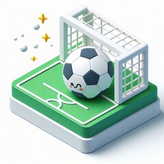 3D icon of a football ball and a goal in isometric style on a white background