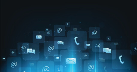 Leinwandbilder - Contact us or the Customer support hotline connect. call center service provider concept, advice to customer help, and support services are digital on a dark blue background.	