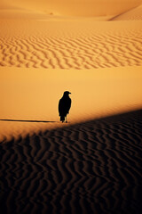 Leinwandbilder - Majestic silhouette of a bird of prey's shadow on desert sand, embodying the untamed beauty of wildlife in minimalistic form.