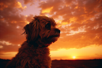 Leinwandbilder - Silhouette of a dog against the warm hues of a sunset sky, creating a heartwarming and visually stunning composition.