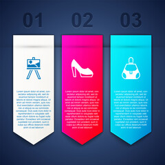 Wall Mural - Set Easel or painting art boards, Woman shoe and Handbag. Business infographic template. Vector