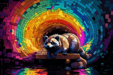 Leinwandbilder - Playful pixel art of ferrets exploring pixelated tunnels, infusing the scene with the energy of retro ferret antics.