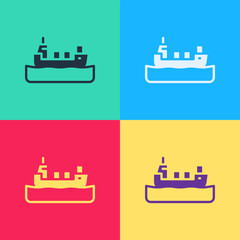 Sticker - Pop art Oil tanker ship icon isolated on color background.  Vector