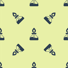 Poster - Blue Alcohol or spirit burner icon isolated seamless pattern on yellow background. Chemical equipment.  Vector