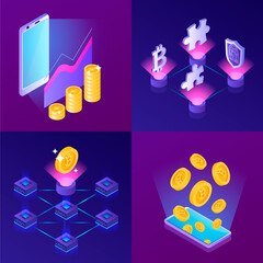 Poster - Isometric cryptocurrency illustrations