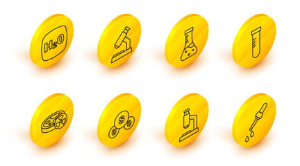 Wall Mural - Set line Pipette, Microscope, Sulfur dioxide SO2, Test tube with toxic liquid,  and Chemical formula H2O icon. Vector