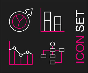 Sticker - Set line Hierarchy organogram chart, Pie infographic, Graph, diagram and Financial growth icon. Vector