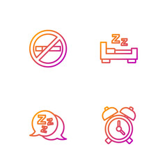 Poster - Set line Alarm clock, Sleepy, No Smoking and Time to sleep. Gradient color icons. Vector