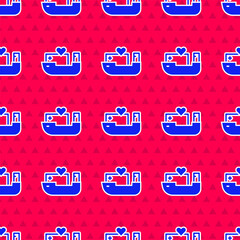 Wall Mural - Blue Humanitarian ship icon isolated seamless pattern on red background.  Vector