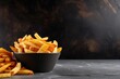French fries chips on dark luxury stone table of restaurant kids food. Generative Ai