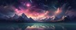 Falling star on night sky during summer night high in mountains, panorama. Generative Ai.