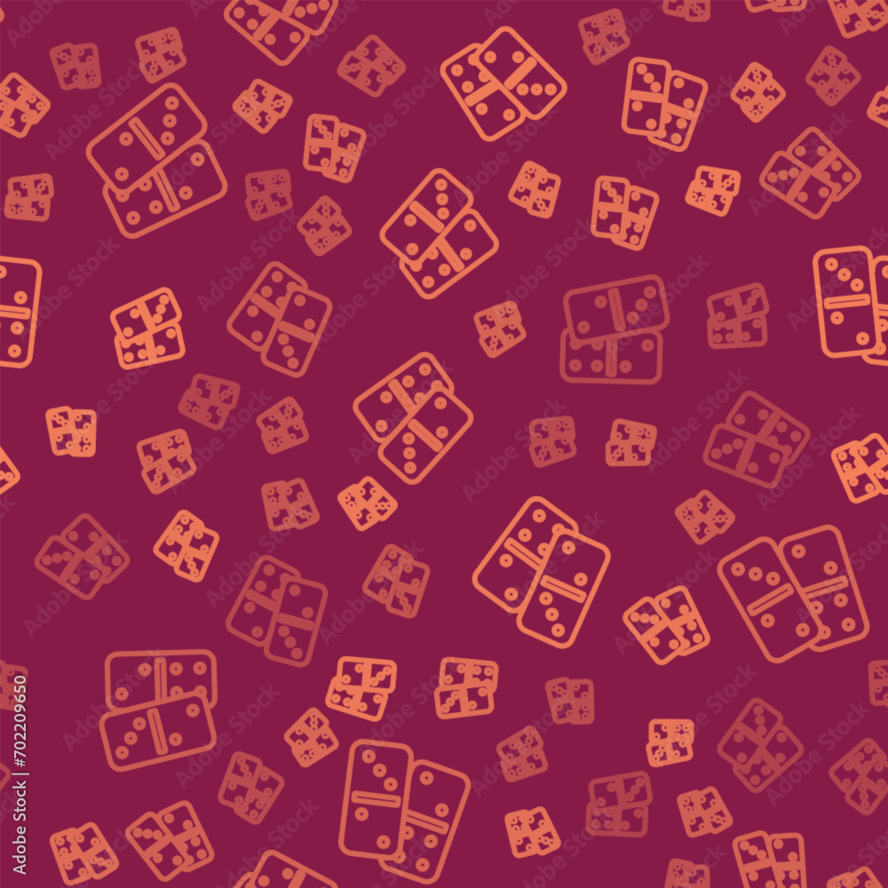 Brown line Domino icon isolated seamless pattern on red background.  Vector