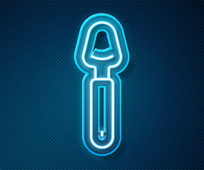 Glowing neon line Spoon icon isolated on blue background. Cooking utensil. Cutlery sign.  Vector