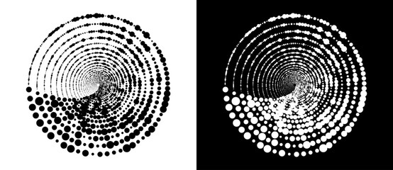 Fototapete - Abstract background with halftone dots in circle. Art design circle as logo or icon. A black figure on a white background and an equally white figure on the black side.
