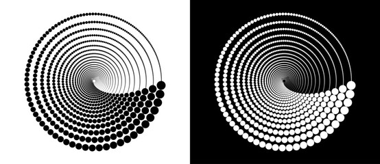 Fototapete - Abstract background with halftone dots in circle. Art design circle as logo or icon. A black figure on a white background and an equally white figure on the black side.