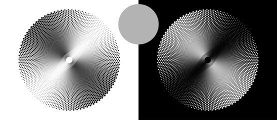 Fototapete - Abstract background with halftone dots in circle. Art design circle as logo or icon. A black figure on a white background and an equally white figure on the black side.
