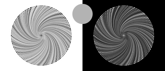 Fototapete - Abstract background with halftone dots in circle. Art design circle as logo or icon. A black figure on a white background and an equally white figure on the black side.