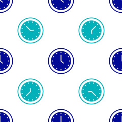 Wall Mural - Blue Clock icon isolated seamless pattern on white background. Time symbol.  Vector