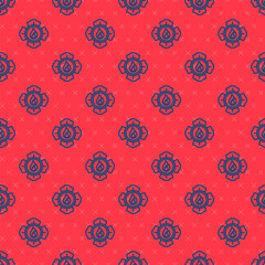 Wall Mural - Blue line Firefighter icon isolated seamless pattern on red background.  Vector