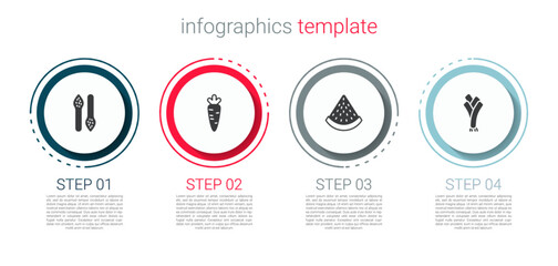 Sticker - Set Asparagus, Carrot, Watermelon and Leek. Business infographic template. Vector