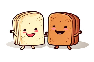 Wall Mural - Cute cartoon bread. Kawaii characters emoji toast, 3d style. Funny emotion toast illustration for phone case, kids, package, sticker, patch and other design