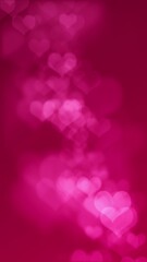 vertical video - defocused pink bokeh hearts on dark red gradient background. this abstract romantic