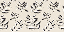 Light Tropical Botanical Seamless Pattern. Creative Abstract Shape Leaves Branches Background. Simple Floral Leaf Printing. Vector Hand Drawn Sketch. Design For Fashion, Fabric And Textiles