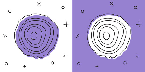 Sticker - Set Tree rings icon isolated on white and purple background. Wooden cross section.  Vector