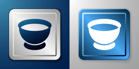 Sticker - White Soy sauce in bowl icon isolated on blue and grey background. Silver and blue square button. Vector