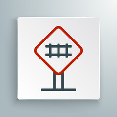 Wall Mural - Line Railroad crossing icon isolated on white background. Railway sign. Colorful outline concept. Vector