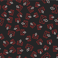 Canvas Print - Line Mail and e-mail icon isolated seamless pattern on black background. Envelope symbol e-mail. Email message sign.  Vector