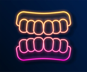 Wall Mural - Glowing neon line Dentures model icon isolated on black background. Teeth of the upper jaw. Dental concept.  Vector