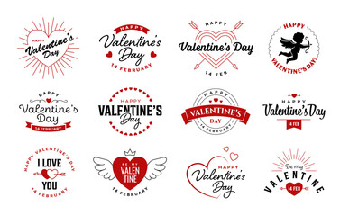 Wall Mural - Valentine's Day emblems, logos and labels set. 14 February greeting card or banner design. Love and romance symbols collection.