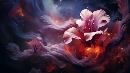 Canvas Print - A painting of a flower in the middle of a galaxy