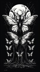 Wall Mural - A black and white drawing of a butterfly